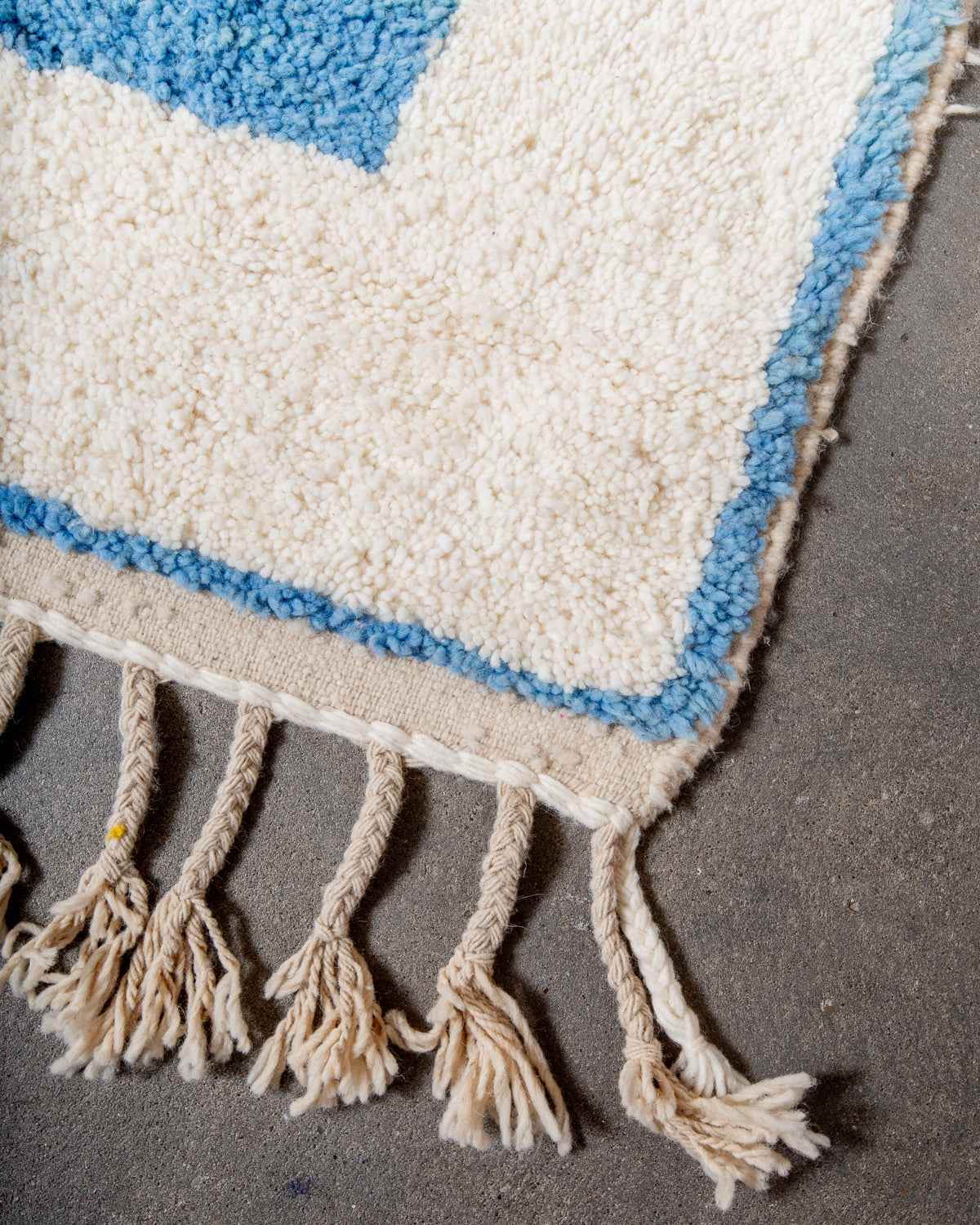Modern, designer, handcrafted Berber rug from Morocco. Beniourain carpet with beautiful colours and patterns and fluffy wool texture.
